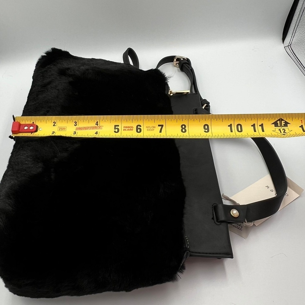 A New Day Faux Fur Satchel Women Medium Black Brand New Convertible Crossbody - Picture 6 of 8